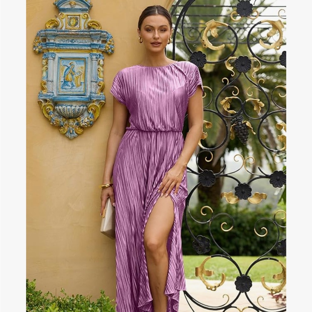 Elegant Purple Pleated Dress